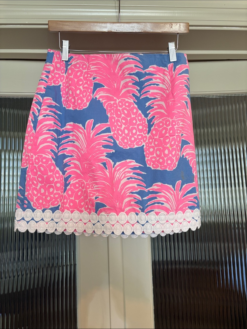 Lilly Pulitzer Hot Pink Pineapple Print Mini Skirt on Blue